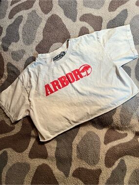 Arbor White Crop Tee with Red Logo